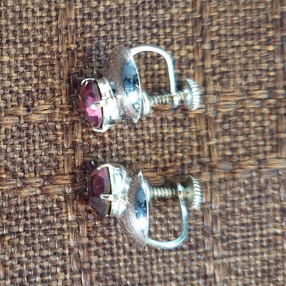 Vintage Bond Boyd Brown Rhinestone Sterling Silver Screw Back Earrings - Picture 5 of 11